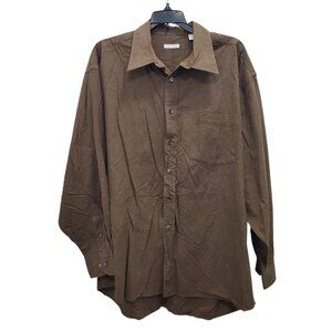 Halogen Men's Brown Orange Micro Check Print Cotton Long Sleeve Button Up Size L